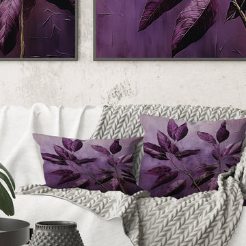 Purple Leaves Plum Precision II - Leaves Throw Pillow
